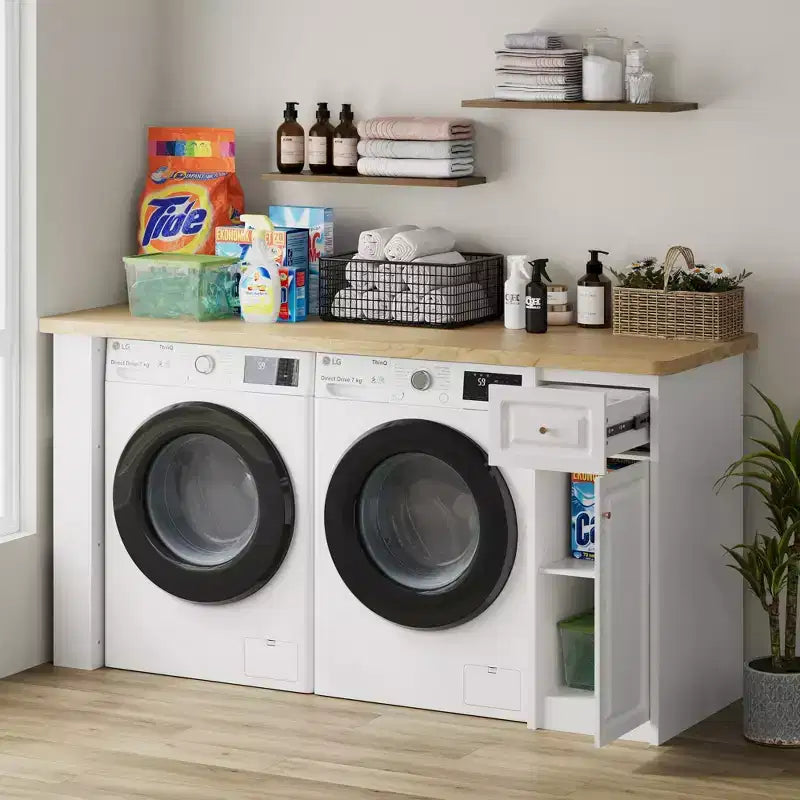 82.6'' Plan de travail pour buanderie avec étagère réglable et tiroir, plan de travail pour lave-linge sèche-linge pour buanderie