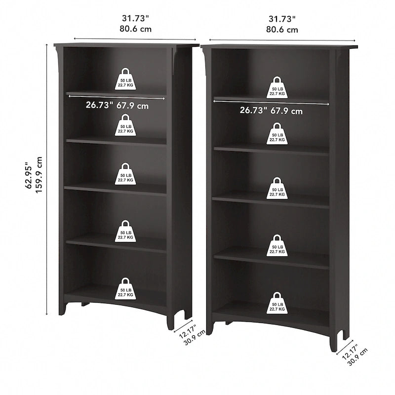Bibliothèque haute Salinas à 5 étagères (Lot de 2) par Bush Furniture