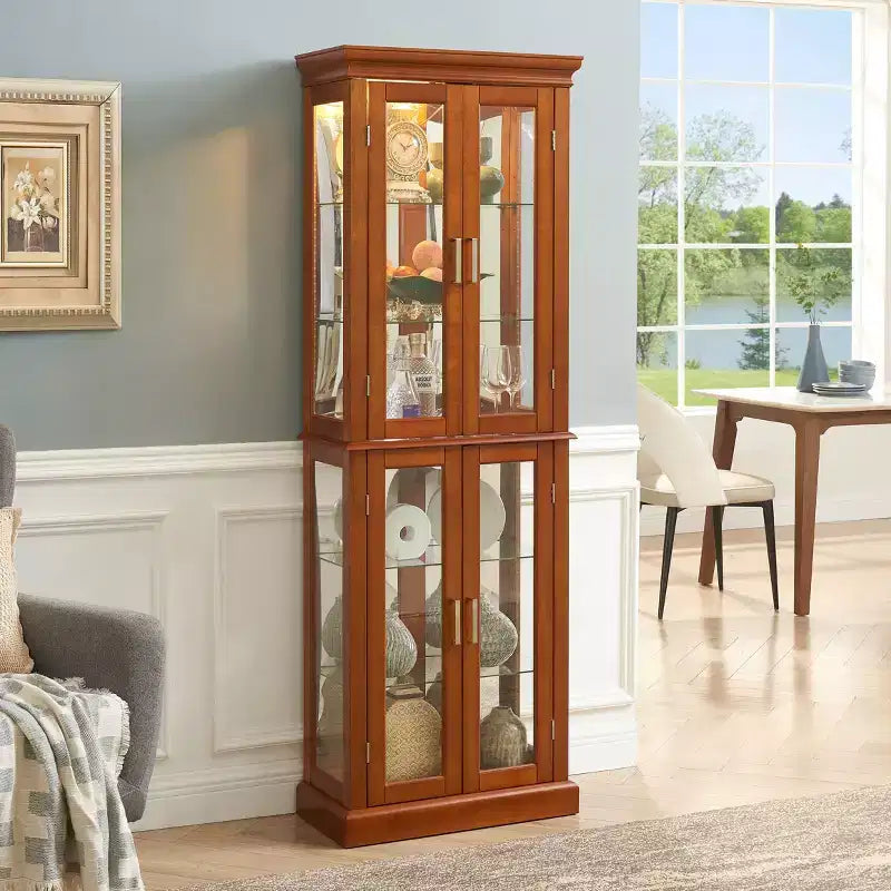 Vitrine, meuble vitrine avec 6 étagères réglables et portes en verre trempé, meuble haut pour salon, chambre à coucher