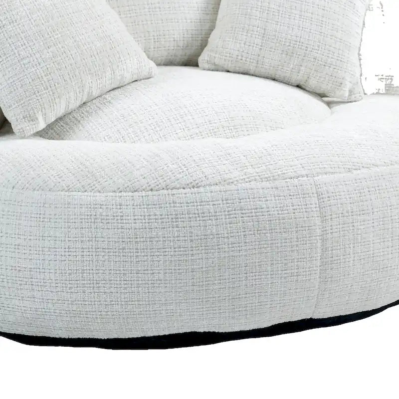 Fauteuil d'appoint rond surdimensionné avec haut dossier enveloppant, revêtement en chenille et 3 coussins