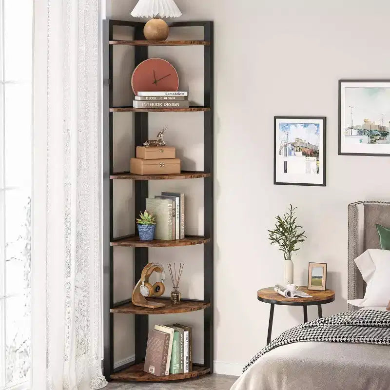 Bibliothèque d'angle LITTLE TREE à 6 niveaux, 180 cm, brun rustique