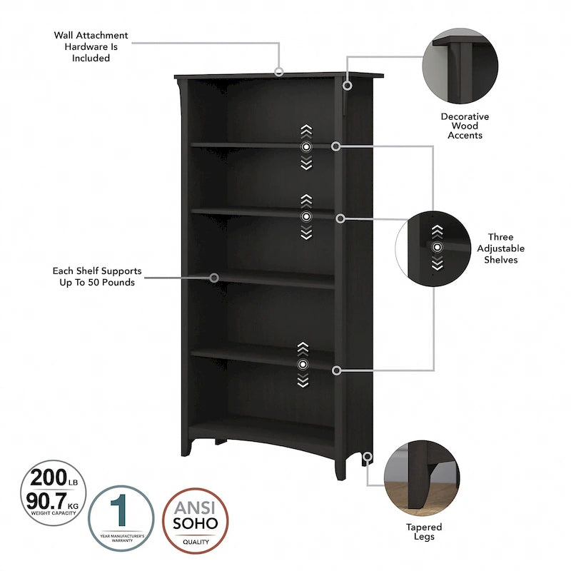 Bibliothèque haute Salinas à 5 étagères (Lot de 2) par Bush Furniture