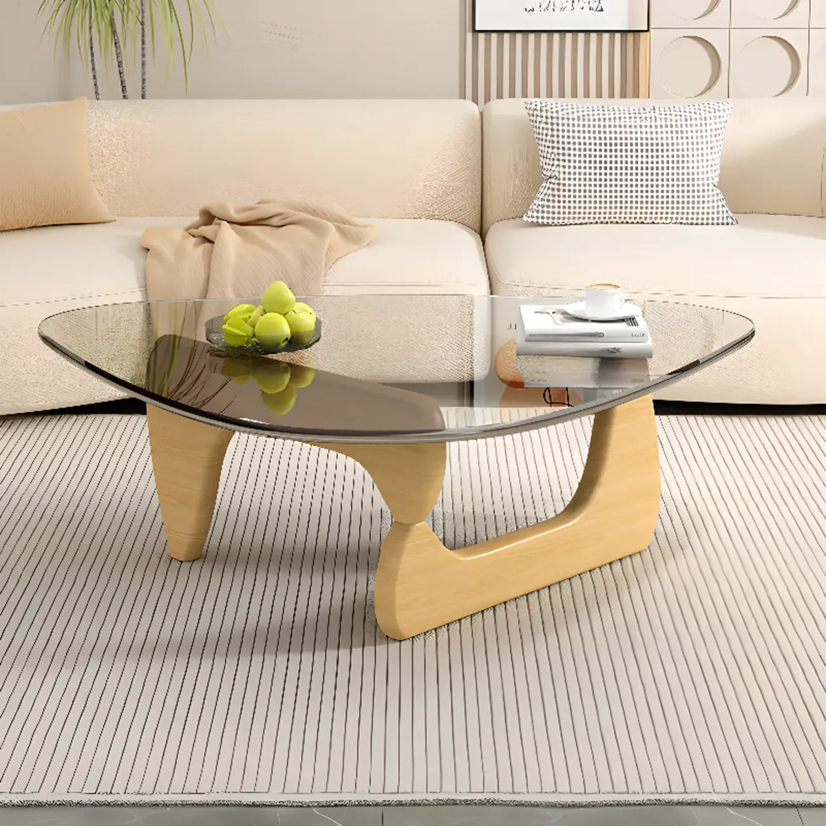Triangular Wood Glass Top Coffee Table