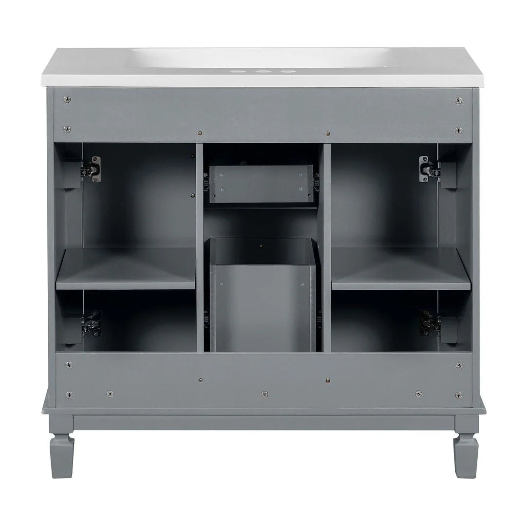 36'' Modern Bathroom Vanity with Top Sink and Mirror Cabinet,2 Doors and 2 Drawers