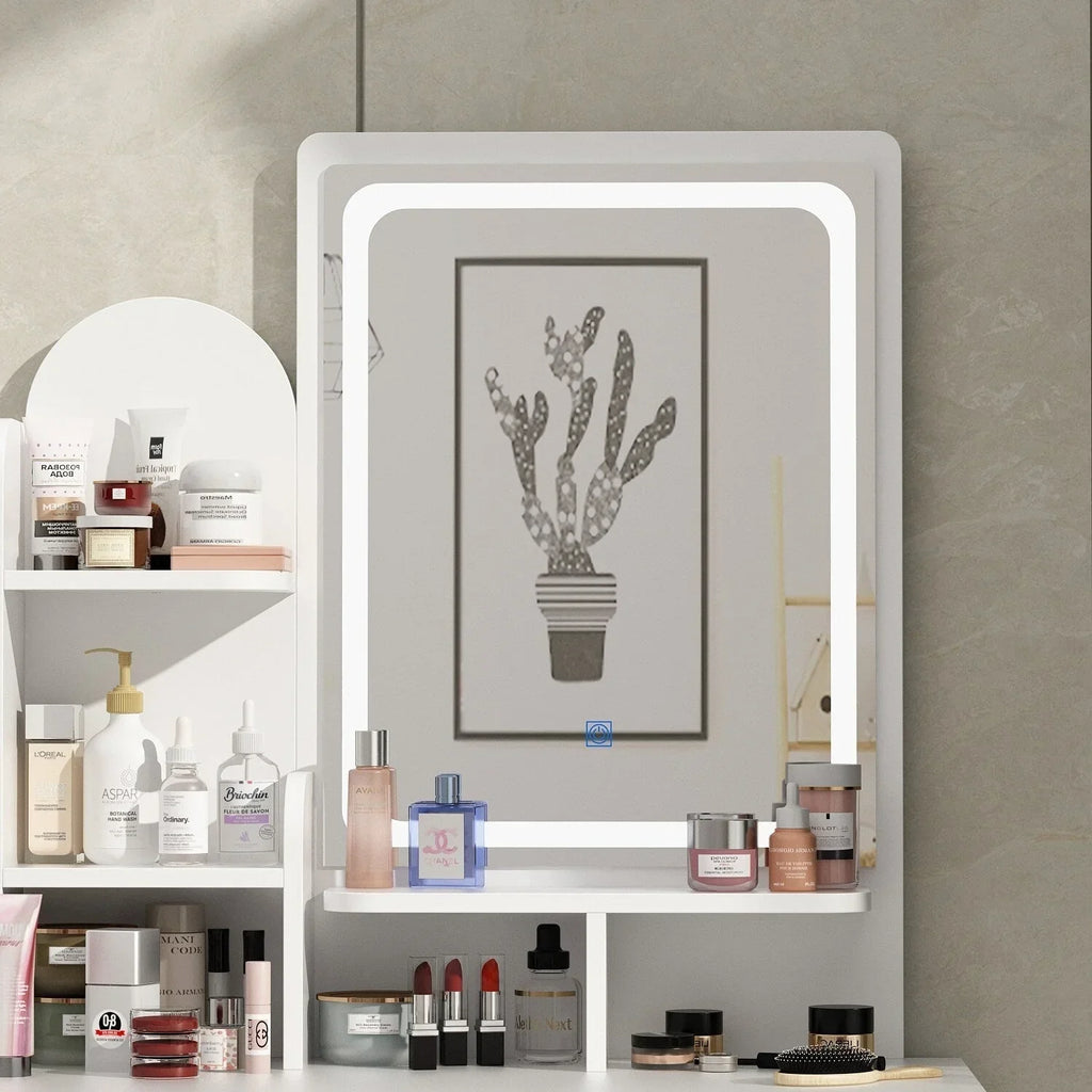 Coiffeuse avec éclairage LED, miroir et tabouret