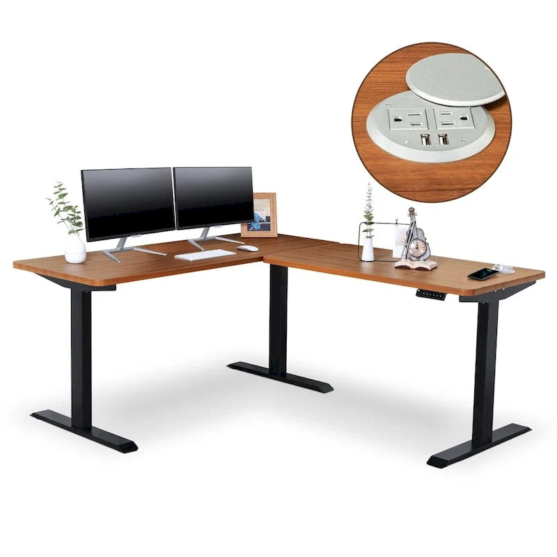 Bureau assis-debout électrique BRODAN, bureau de travail réglable en hauteur, en L