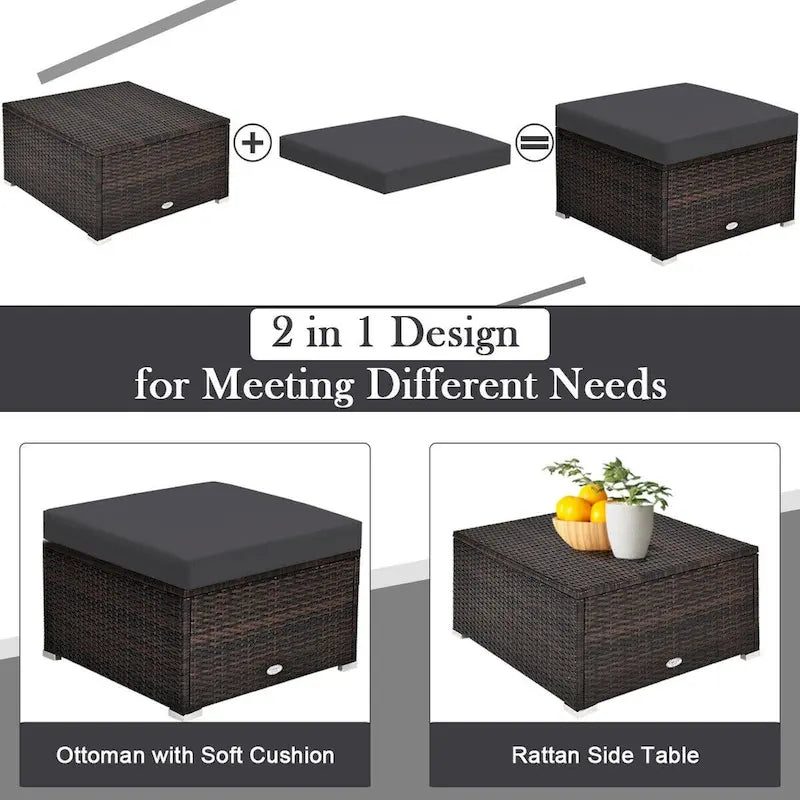 Ensemble de meubles de patio en rotin 4 pièces avec coussins et oreillers amovibles – Canapé d'angle : 73,7 x 73,7 x 63,5 cm