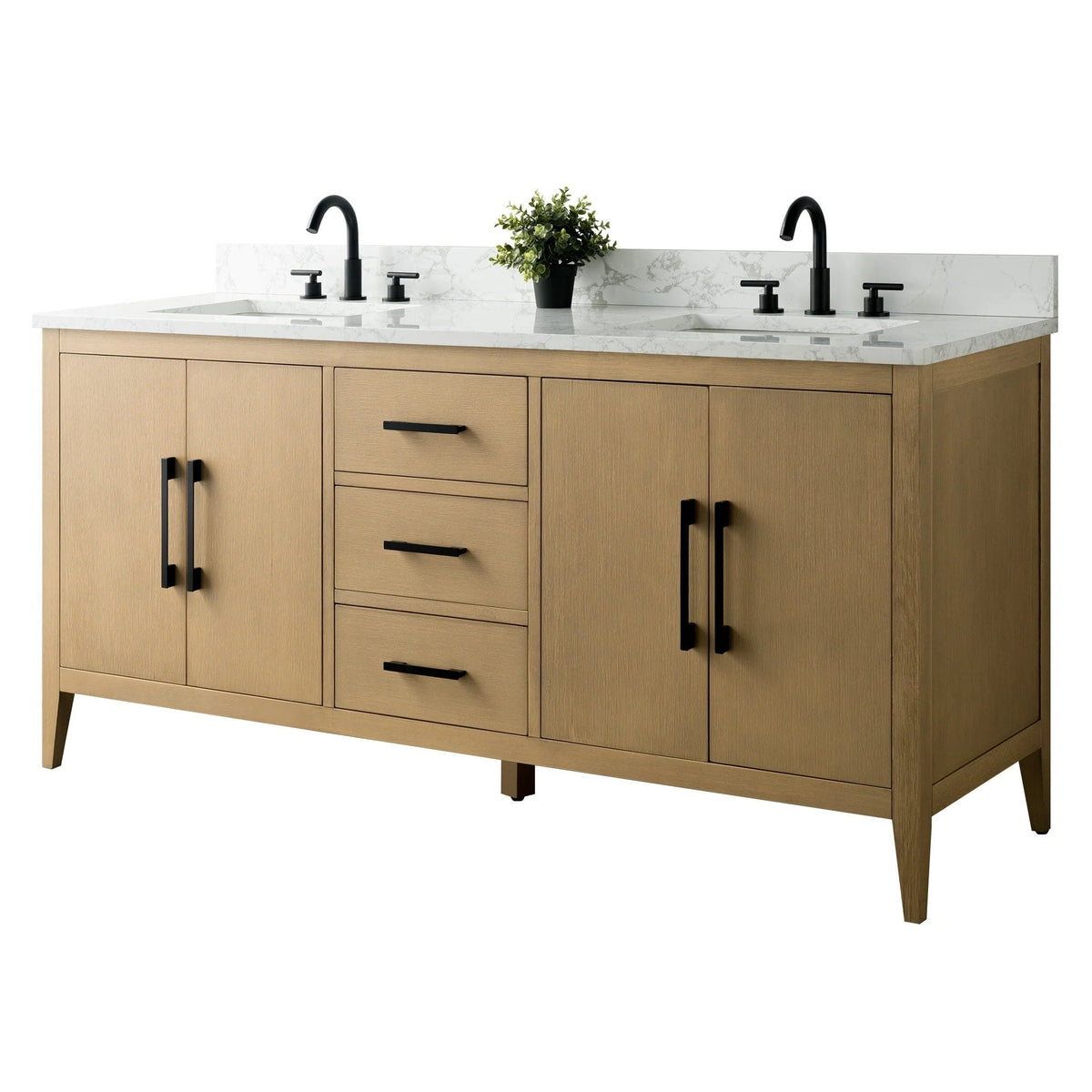 Vanity Art 72 Double Sink Bathroom Vanity Cabinet with Engineered Marble Top