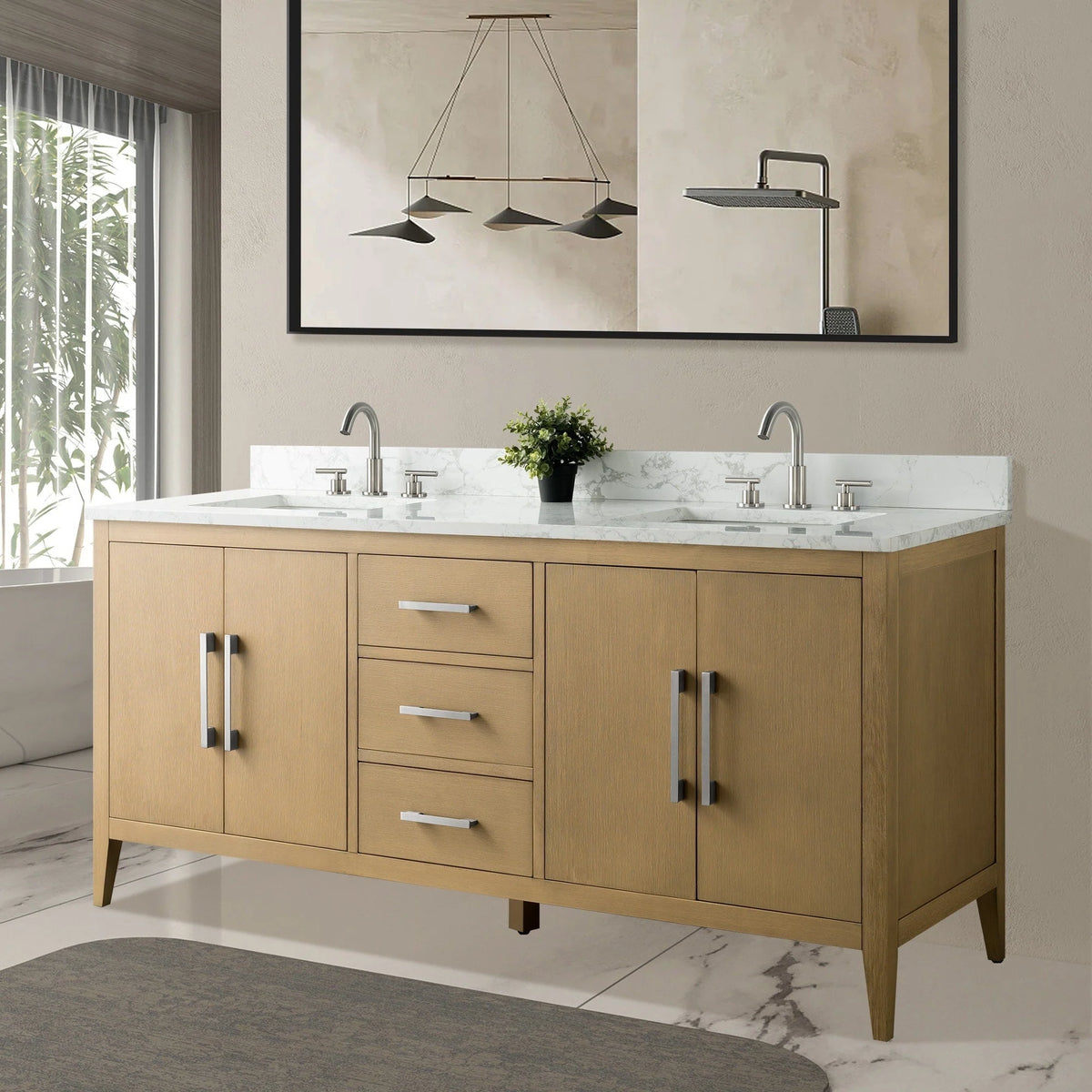 Vanity Art 72 Double Sink Bathroom Vanity Cabinet with Engineered Marble Top