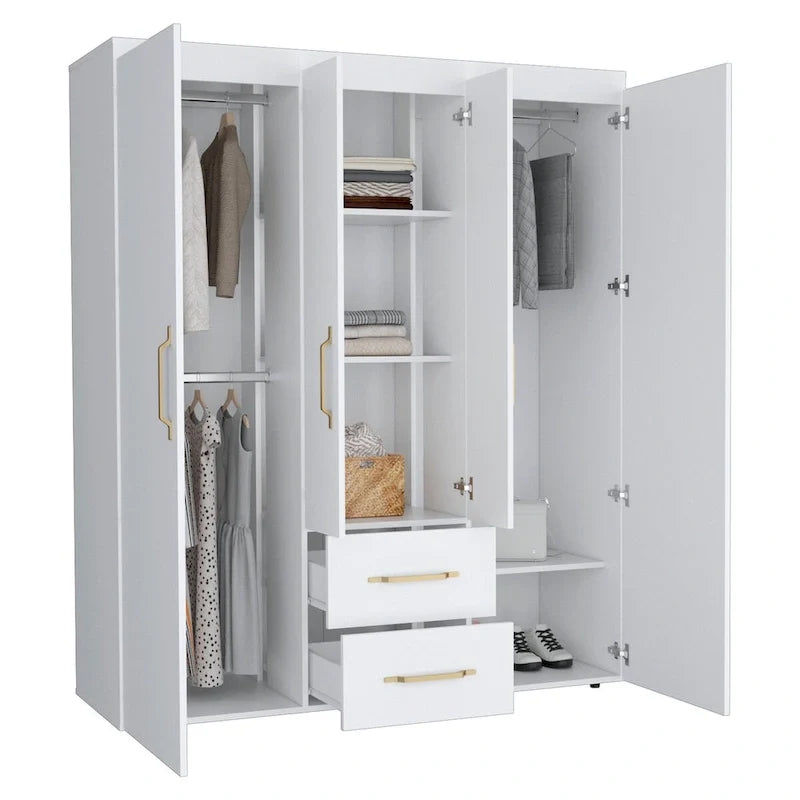 Bariloche Armoire with Hanging Rods, Shelves, 2 Drawers