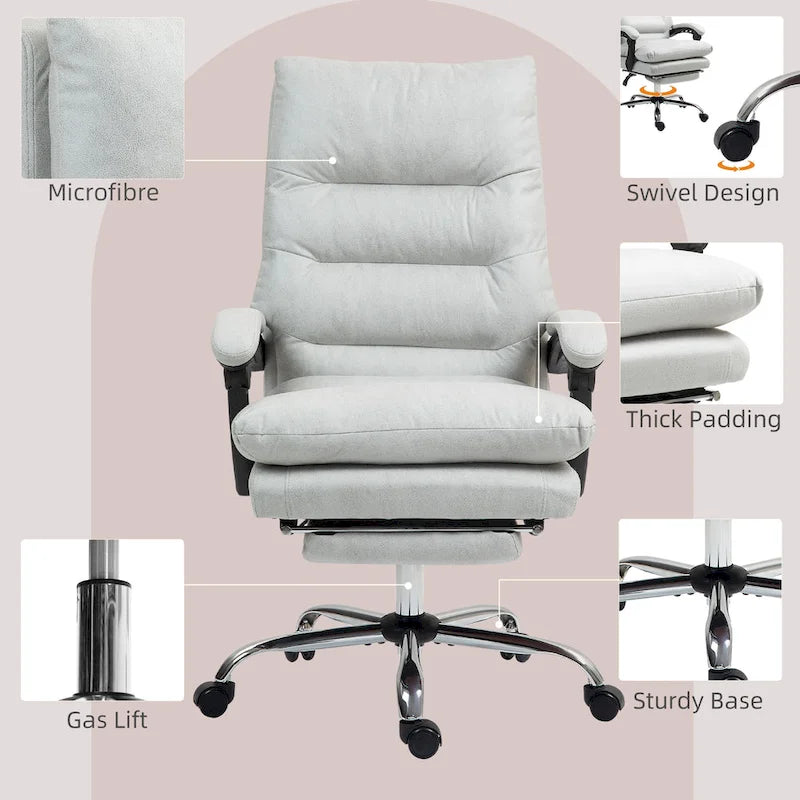 Fauteuil de bureau massant inclinable avec chauffage et vibrations | Microfibre | Blanc crème