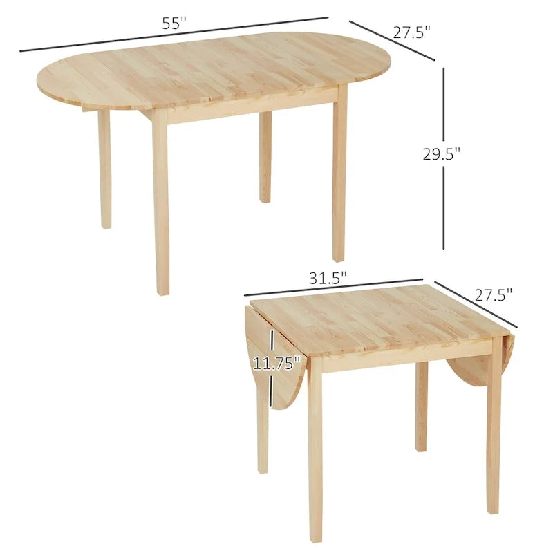 HOMCOM Table de cuisine en bois massif 55 po, Tables à abattants pour petits espaces, Table de salle à manger pliante