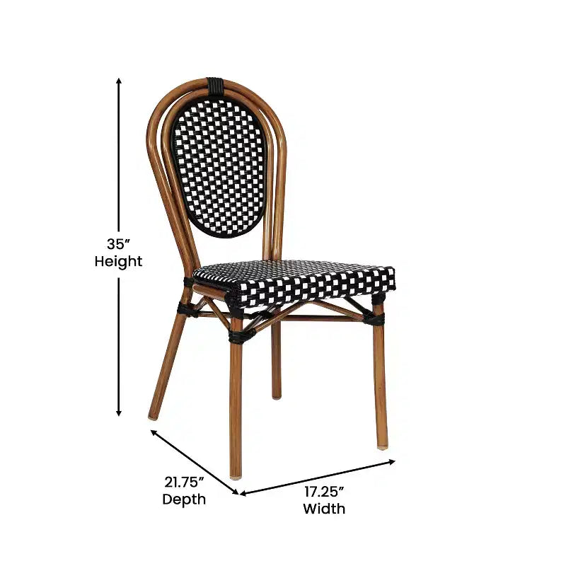 Chaise empilable de bistrot Thonet commerciale intérieure/extérieure Flash Furniture Lourdes, rotin synthétique et cadre en aluminium
