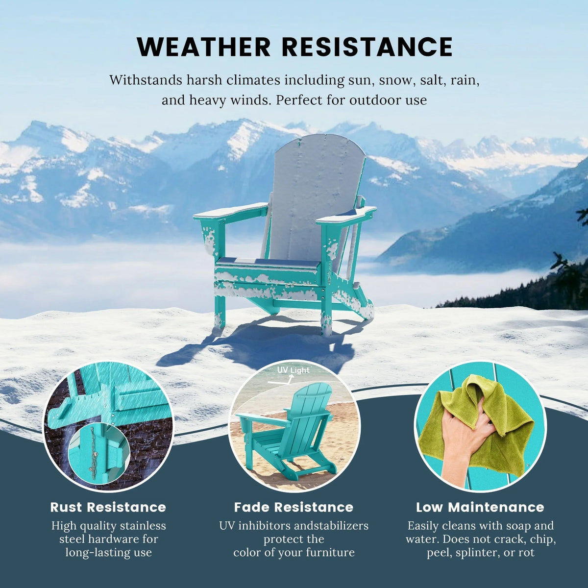 Polytrends Laguna Fade Resistant All Weather Outdoor Patio Folding Adirondack Chair