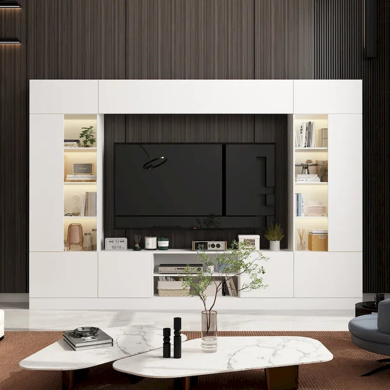 Meuble TV mural avec étagères pour téléviseurs jusqu'à 70 pouces, Console moderne