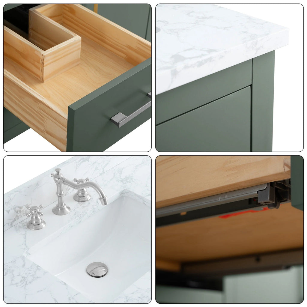 Vanity Art 72 Double Sink Bathroom Vanity Cabinet with Engineered Marble Top