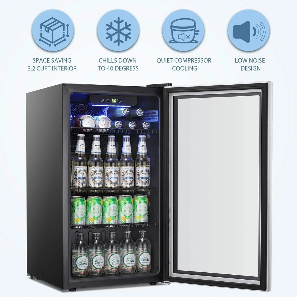 Beverage Refrigerator Cooler - 120 Can Mini Fridge Glass Door