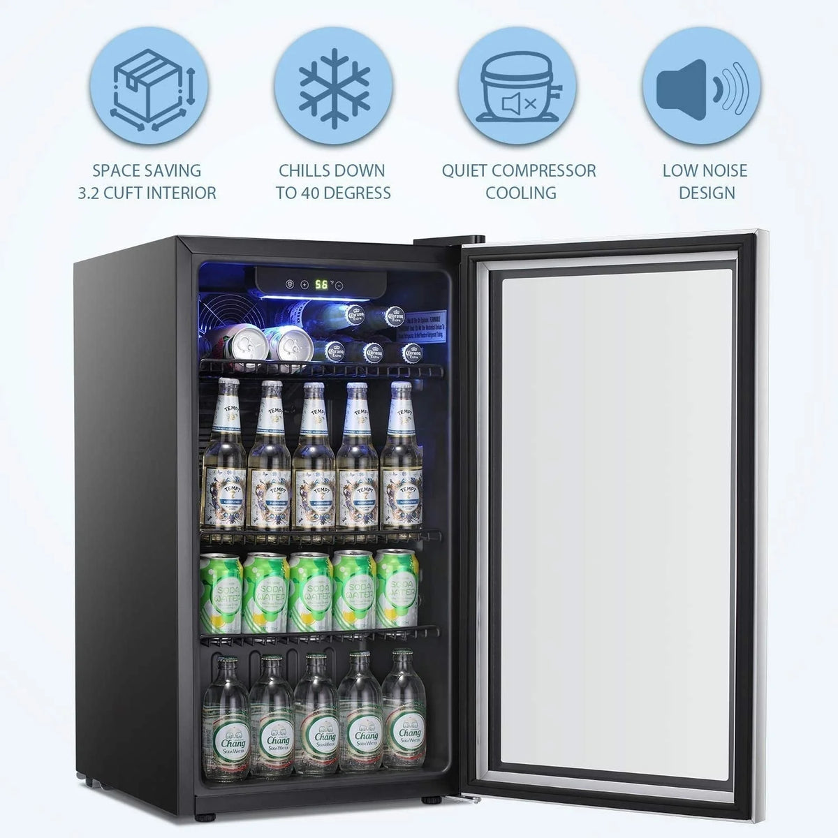 Beverage Refrigerator Cooler - 120 Can Mini Fridge Glass Door