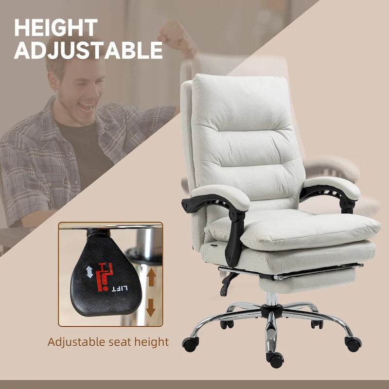 Fauteuil de bureau massant inclinable avec chauffage et vibrations | Microfibre | Blanc crème