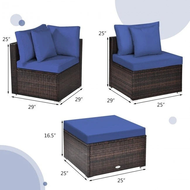 Ensemble de meubles de patio en rotin 4 pièces avec coussins et oreillers amovibles – Canapé d'angle : 73,7 x 73,7 x 63,5 cm
