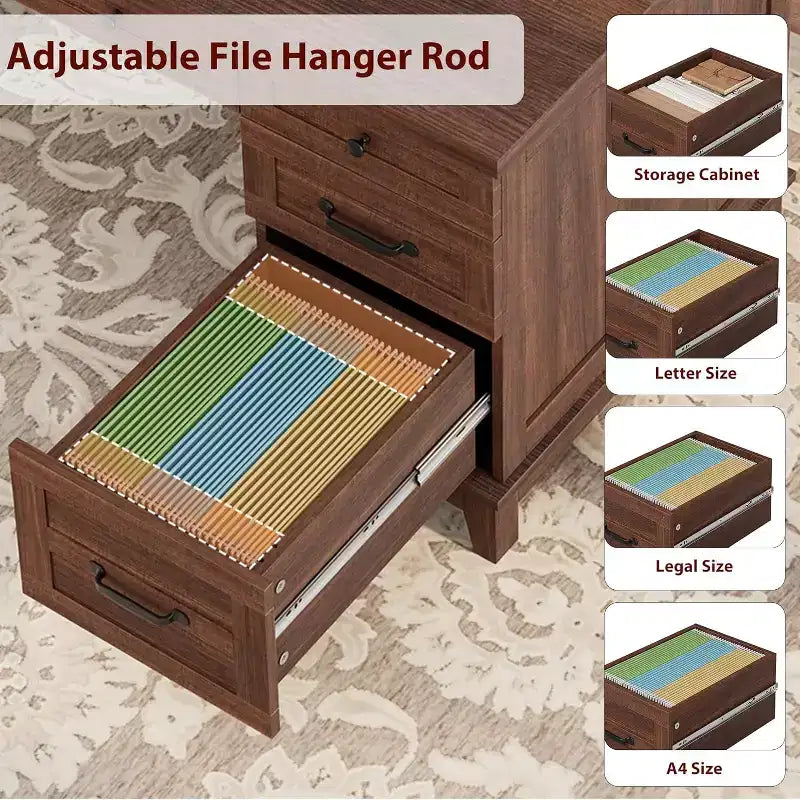 Bureau de travail style Ferme avec station de charge et classeur, 136 cm