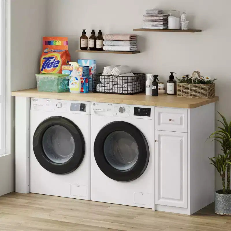 82.6'' Plan de travail pour buanderie avec étagère réglable et tiroir, plan de travail pour lave-linge sèche-linge pour buanderie