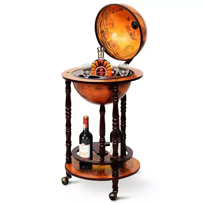 Costway Meuble Bar Globe Terrestre en Bois de 17,5" Style Italien du XVIe Siècle avec Casier à Bouteilles