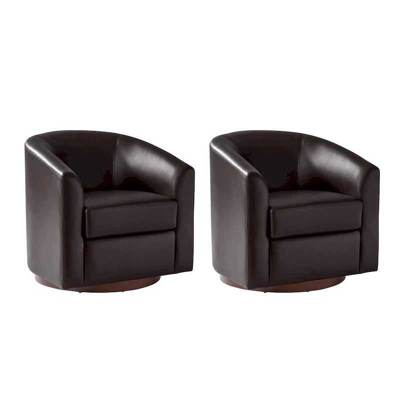 Chaise pivotante moderne Haley en similicuir avec piètement en bois massif, lot de 2 par HULALA HOME