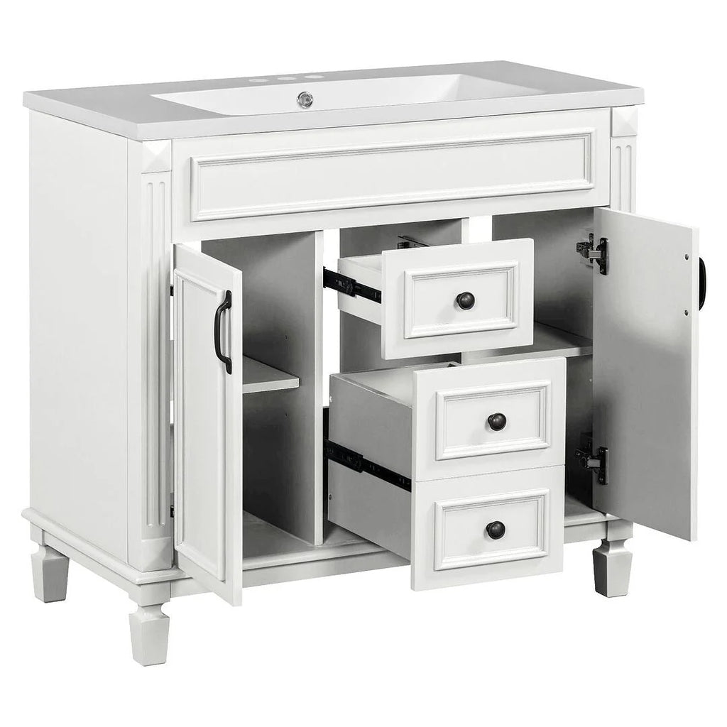 36'' Modern Bathroom Vanity with Top Sink and Mirror Cabinet,2 Doors and 2 Drawers