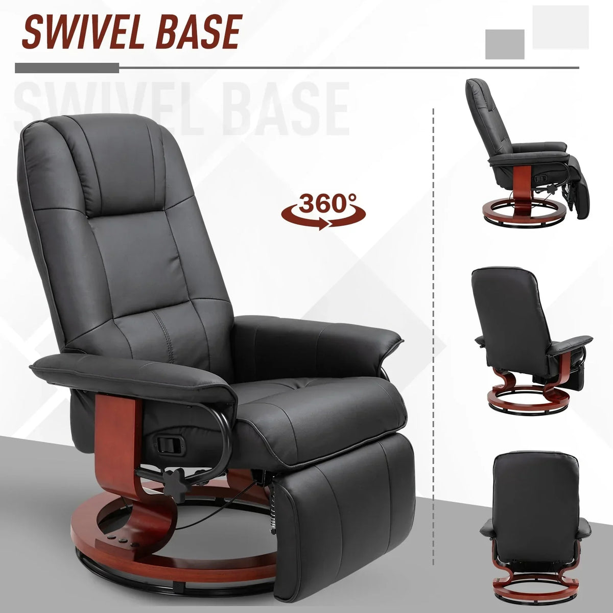 HomCom Faux Leather Adjustable Manual Swivel Base Recliner Chair with Comfortable and Relaxing Footrest