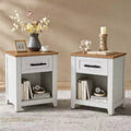 2 Tables de chevet de ferme avec station de charge, 2 tiroirs et étagère ouverte, ports USB/Type-C/prises CA, table d'appoint pour chambre à coucher, salon