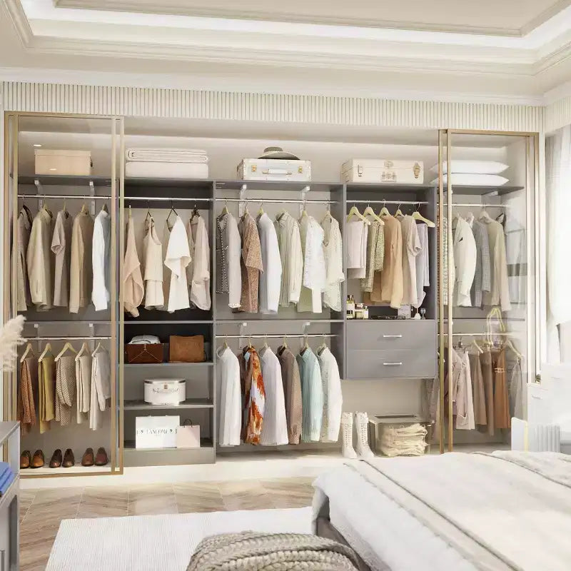 Freestanding Closet System with 8 Hannging Rods and Drawers, Hanging Closet Organizer with 10 Shelves
