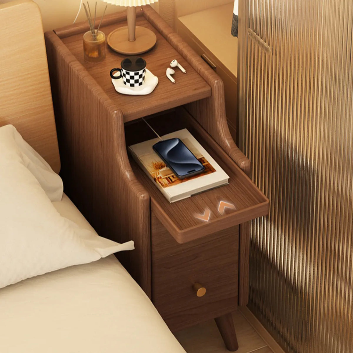 Narrow White Wood 2 Shelves Nightstand