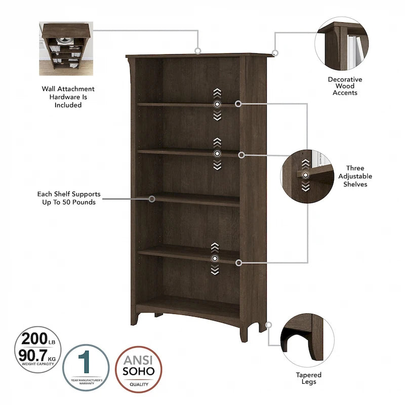 Bibliothèque haute Salinas à 5 étagères (Lot de 2) par Bush Furniture