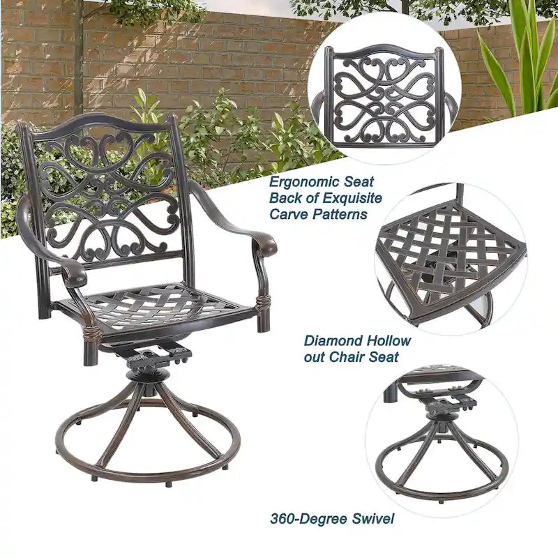 5-Piece Cast Aluminum Patio Dining Set with 4 Swivel Chair