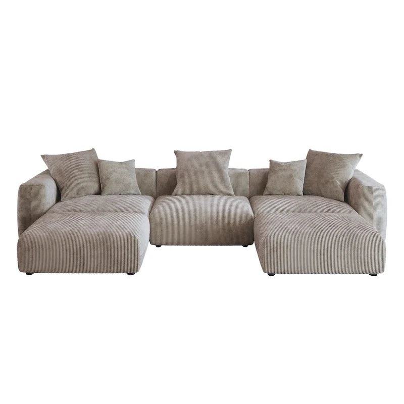 Canapé d’angle modulable 141,73, canapé en velours côtelé en U avec poufs