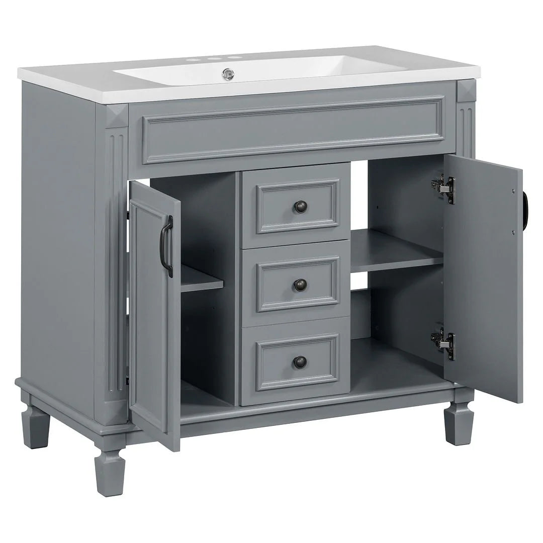 36'' Modern Bathroom Vanity with Top Sink and Mirror Cabinet,2 Doors and 2 Drawers