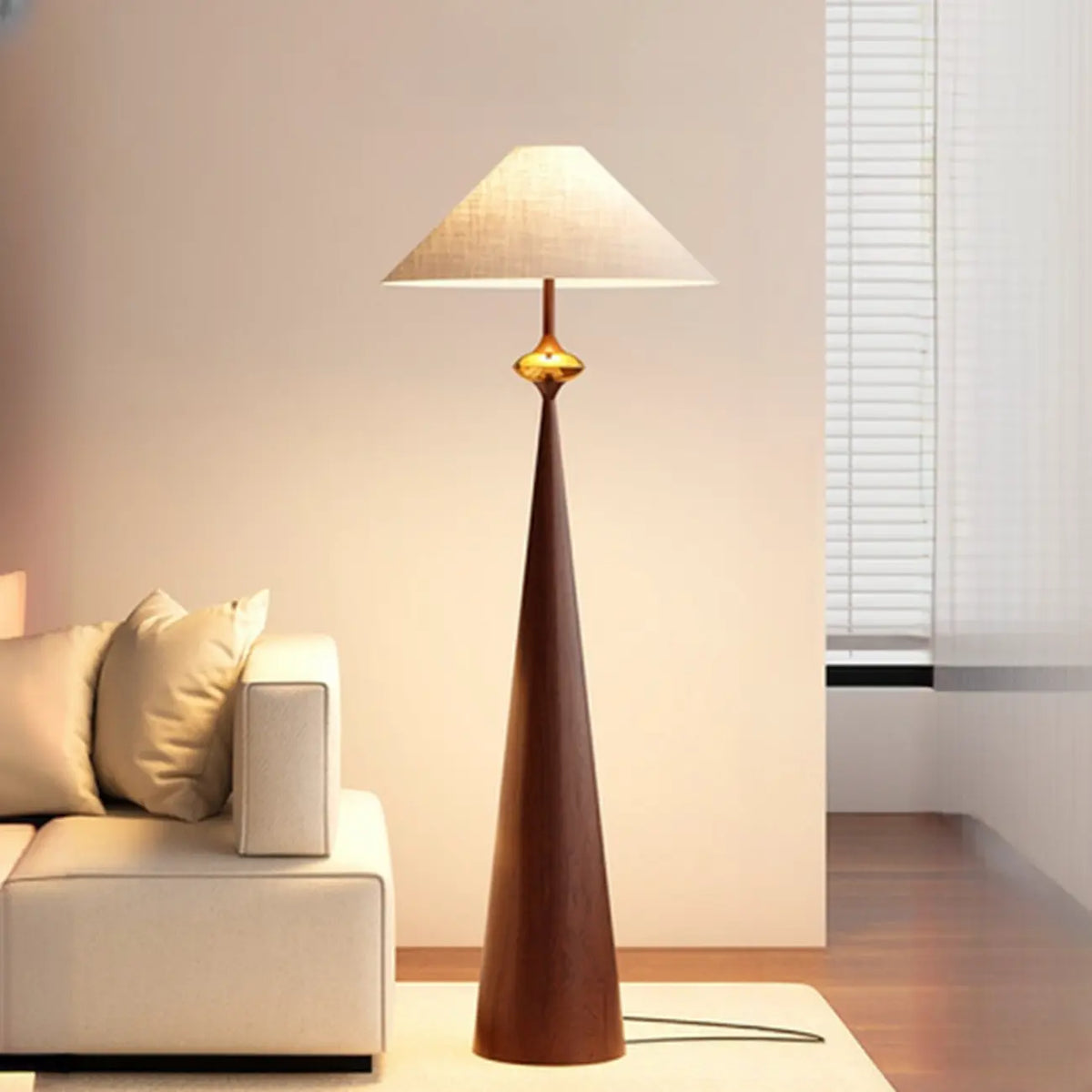 Contemporary Tapered Metal Floor Lamp Fabric Shade