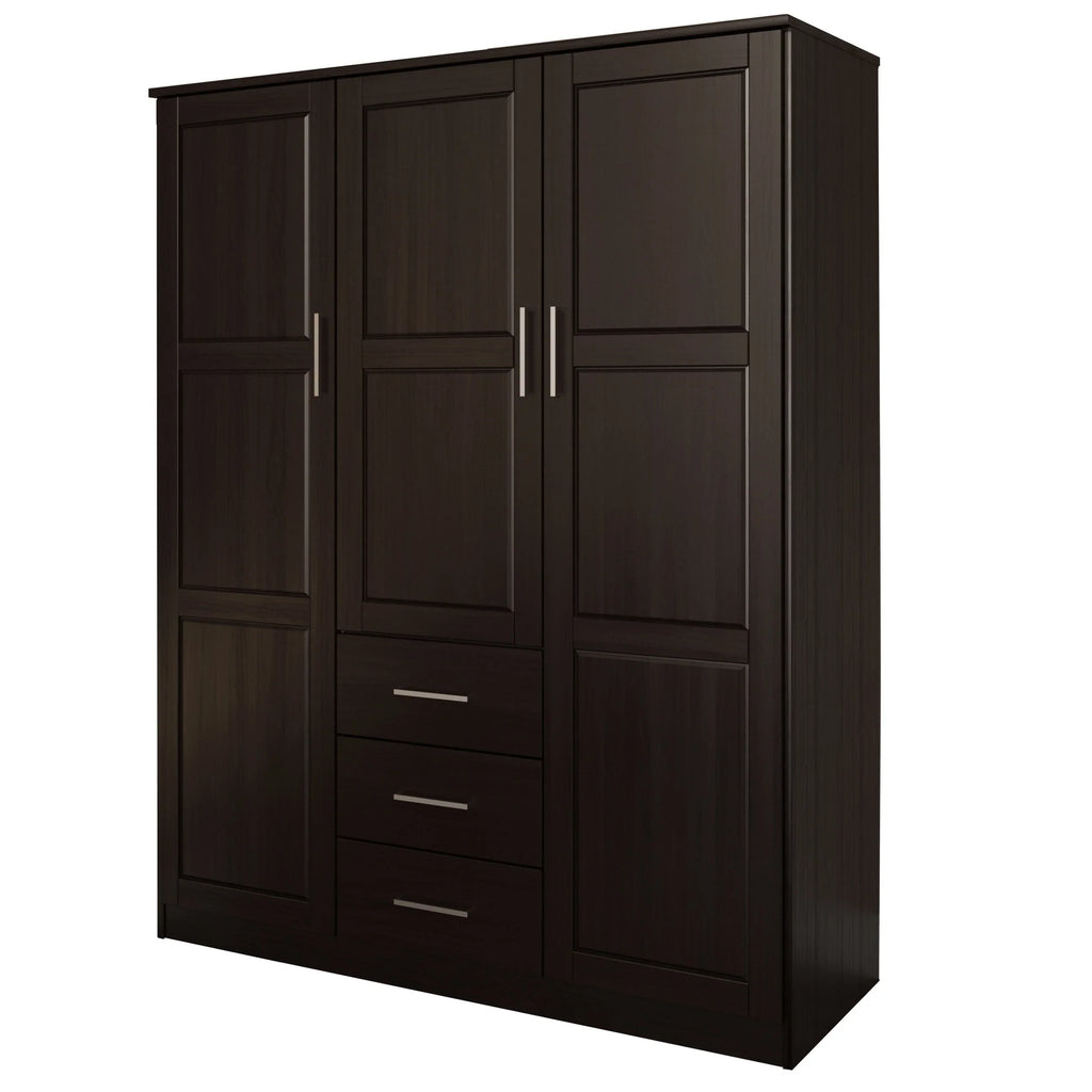 Palace Imports 100% Solid Wood Cosmo 3-Door Wardrobe Armoire with Solid Wood or Mirrored Doors