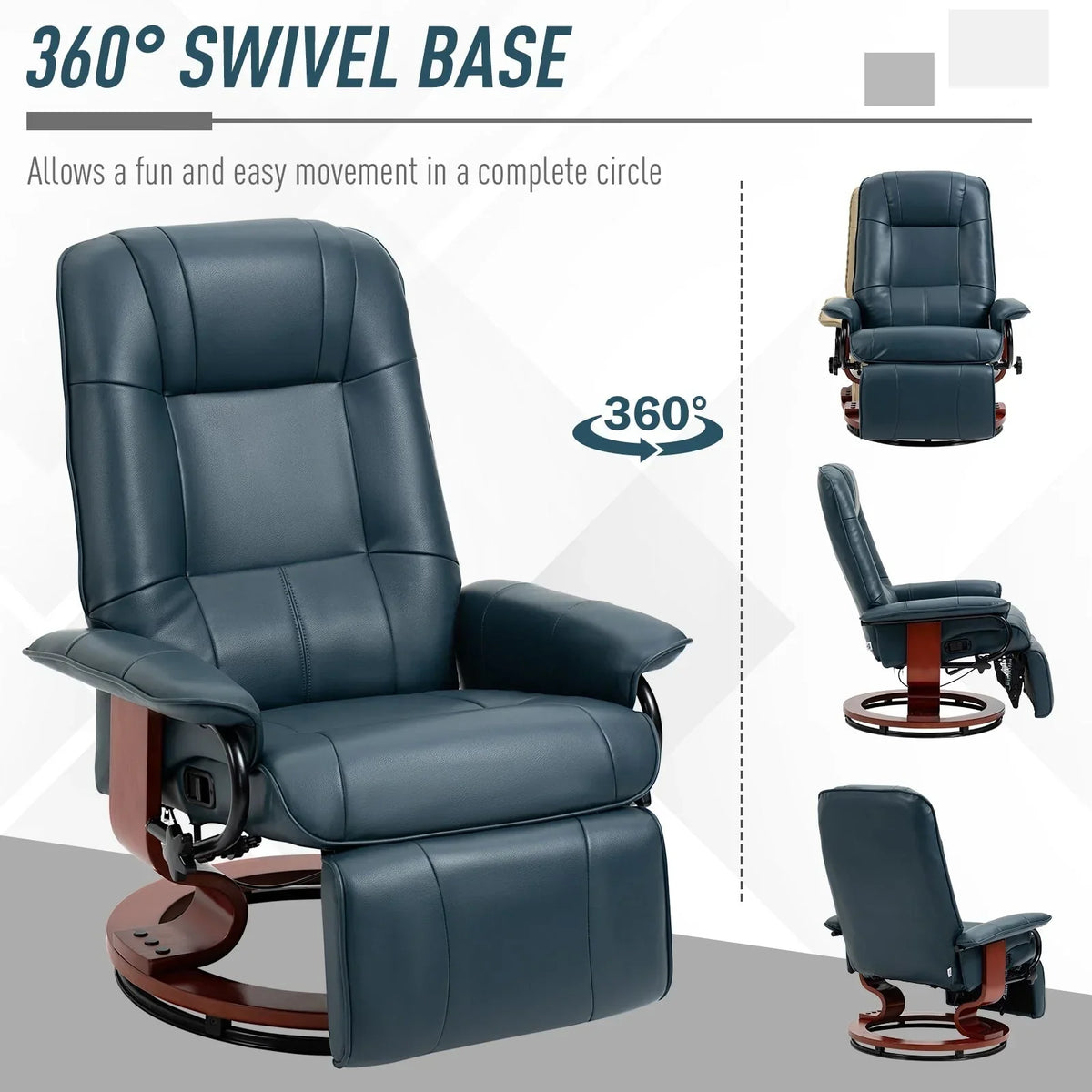 HomCom Faux Leather Adjustable Manual Swivel Base Recliner Chair with Comfortable and Relaxing Footrest