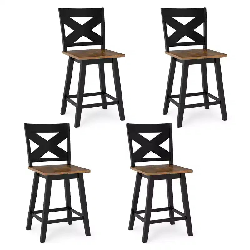 Lot de 4 tabourets de bar pivotants Costway 61 cm avec dossier et grand repose-pieds pour îlot de cuisine