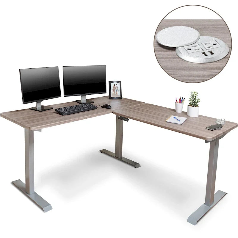 Bureau assis-debout électrique BRODAN, bureau de travail réglable en hauteur, en L