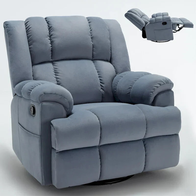 Fauteuil inclinable pivotant et à bascule en tissu Lazy Boy, grand fauteuil berçant manuel rembourré à l’excès avec accoudoirs à coussinet et dossier rembourré