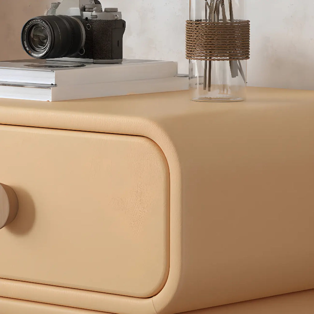 Pleather Scandinavian Nightstand With Faux Leather Finish