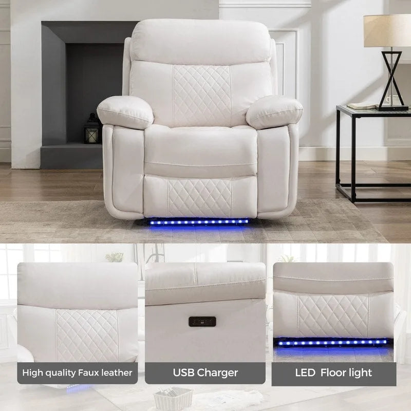 Power Reclining Sofa with Wireless Charger,Reading Light,LED Light for Living Room,Faux Leather,AC/USB Port,Cup Holder,Black