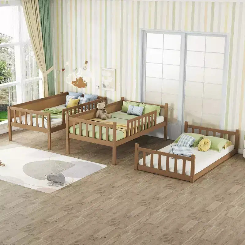 Lit superposé triple pour enfants, lit superposé trois places détachable avec échelle et barrière de sécurité, se sépare en 3 lits