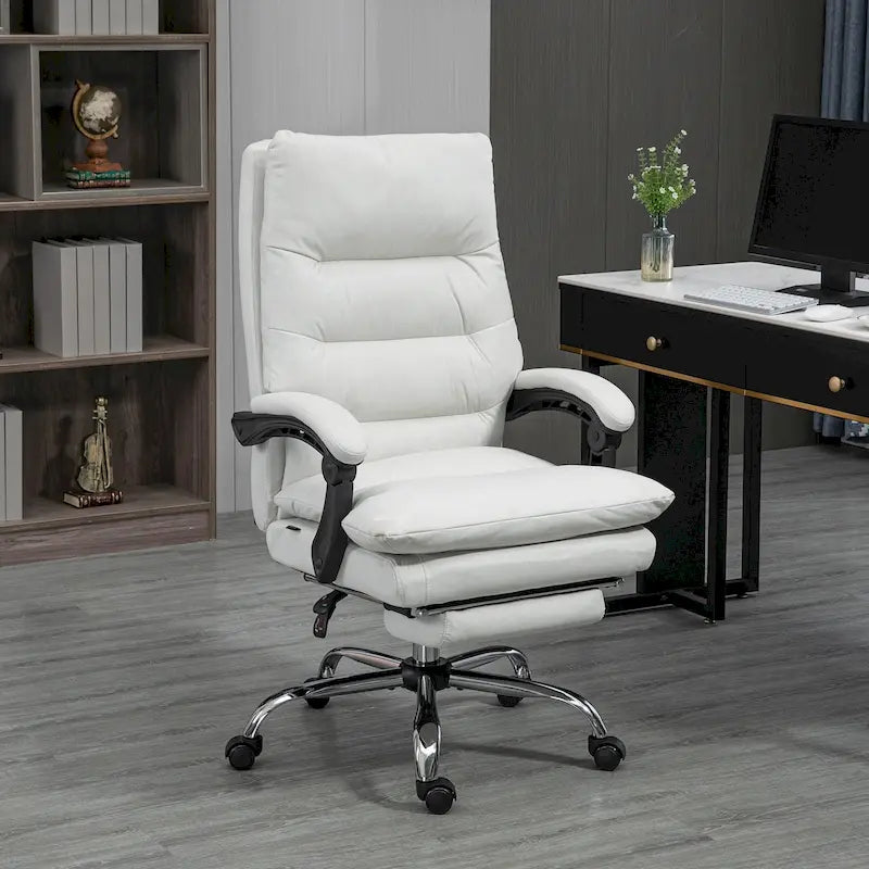Fauteuil de bureau massant inclinable avec chauffage et vibrations | Microfibre | Blanc crème