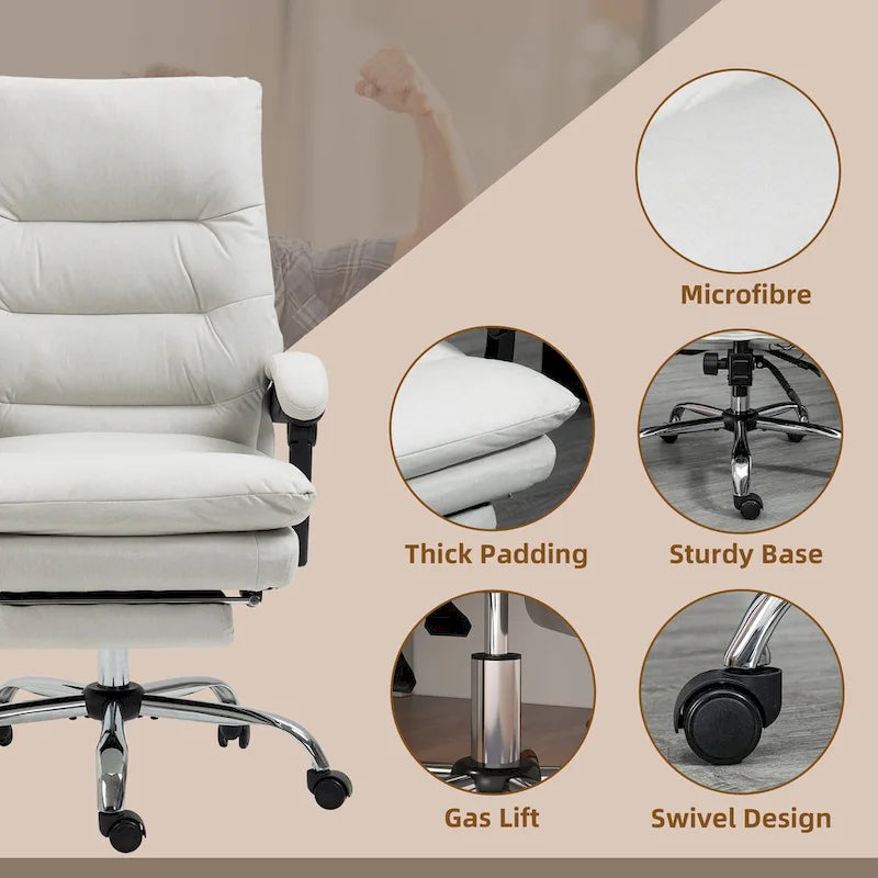 Fauteuil de bureau massant inclinable avec chauffage et vibrations | Microfibre | Blanc crème