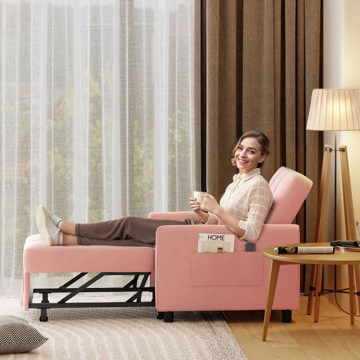 3-in-1 Adjustable Sleeper Sofa Bed, Pull Out Chair Sofa, Convertible Folding Bed for Living Room