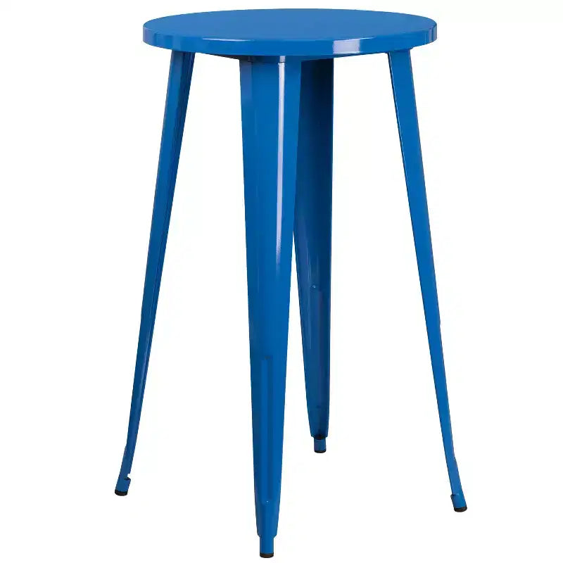 Flash Furniture Commercial Grade 24 Round Metal Indoor-Outdoor Bar Table Set with 2 Vertical Slat Back Stools